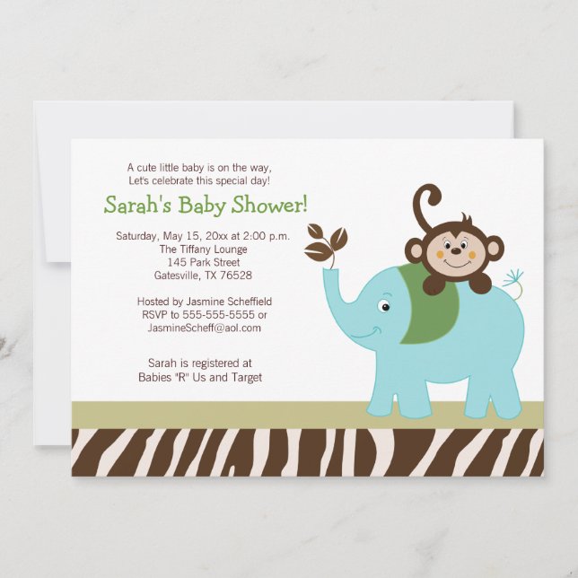 Invitation Amusement dans la Jungle Baby shower Elephant Invi (Devant)