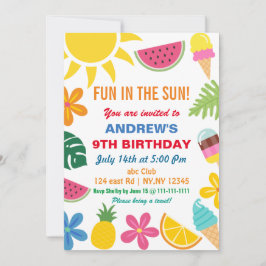 Invitation Amusement dans le soleil été Anniversaire Fête Inv