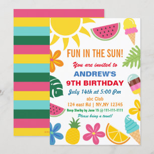 Invitation Amusement dans le soleil été Anniversaire Fête Inv