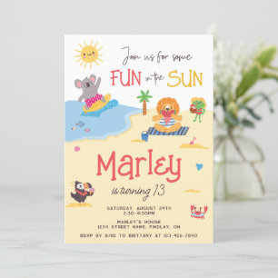 Invitation Amusement dans Sun Beach Animal Anniversaire Fête 