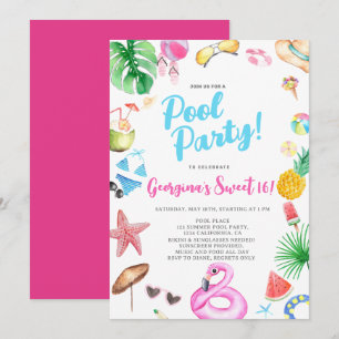 Invitation Amusement été Moderne Piscine Fête aquarelle Anniv