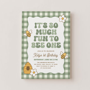 Invitation Amusement Gingham d'abeille pour le 1er anniversai