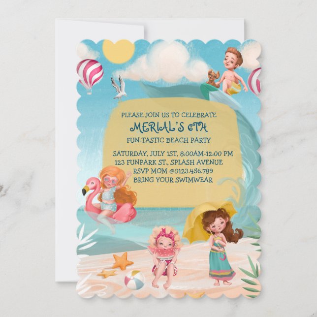 Invitation Amusement Summer Beach Anniversaire Fête Invitatio (Devant)