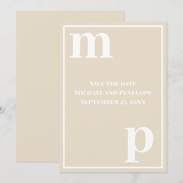 Invitation Amusement tendance Monogramme Champagne Beige Enre (Devant / Derrière)