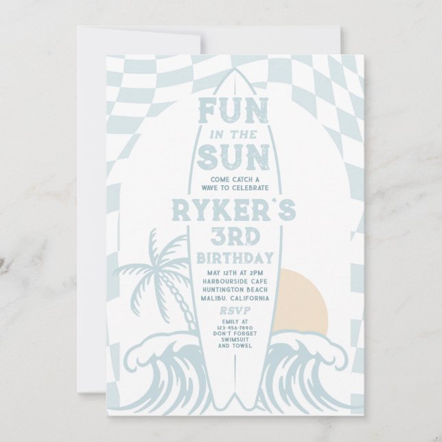 Invitation Amusez-Vous Dans Le Surf Soleil Surfboard Annivers (Devant)