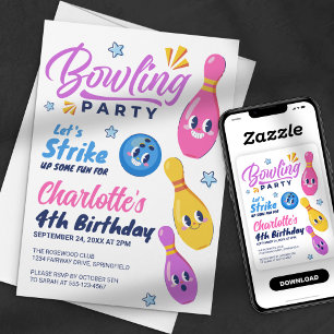 Invitation Amusons-nous ! Fête d'anniversaire de bowling