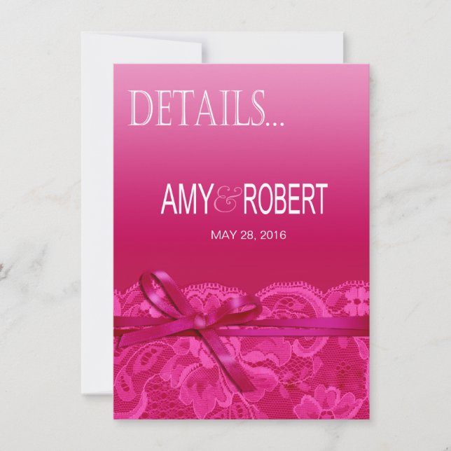 Invitation Amy Bows détails en ruban et dentelle fuchsia (Devant)