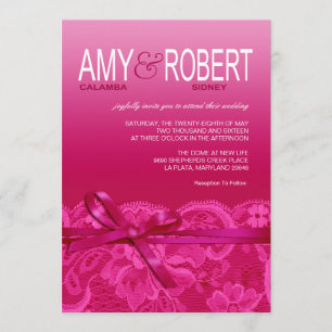 Invitation Amy Bows Ribbon & Lace Mariage fuschia