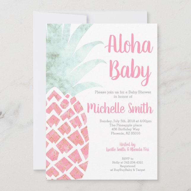 Invitation Ananas Aloha Baby shower de fruits tropicaux d'été (Devant)