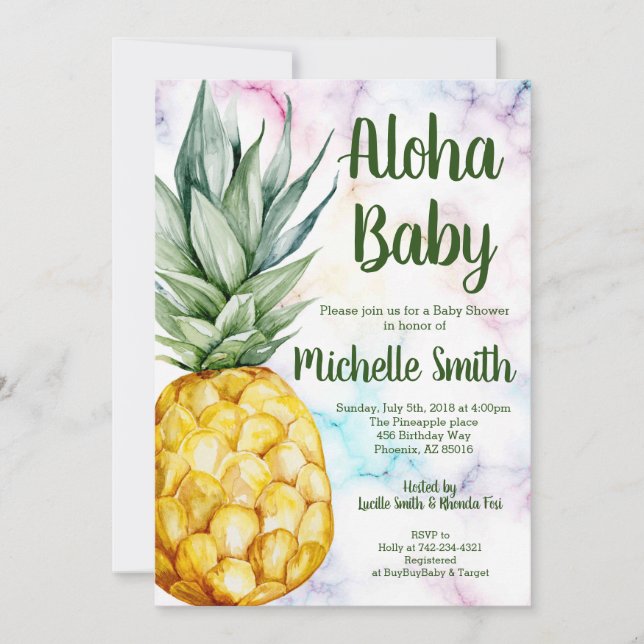 Invitation Ananas Aloha Baby shower de fruits tropicaux d'été (Devant)