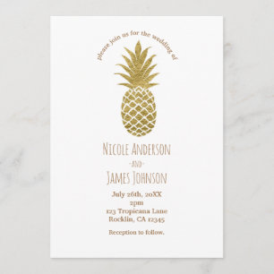 Invitation Ananas Doré Mariage Tropical Chic Moderne Blanc