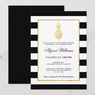 Invitation Ananas doré rayé Baby shower tropical