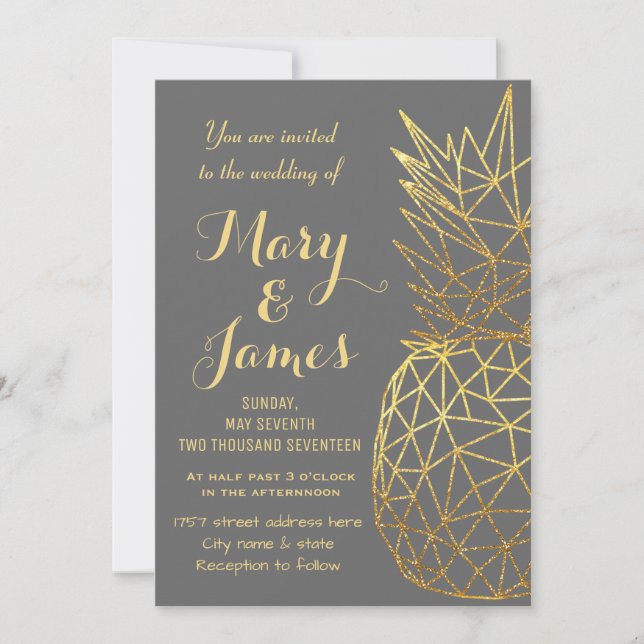 Invitation Ananas géométrique en or moderne design mariage (Devant)