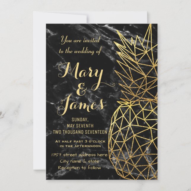 Invitation Ananas géométrique en or moderne design mariage (Devant)