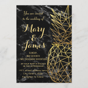 Invitation Ananas géométrique en or moderne design mariage