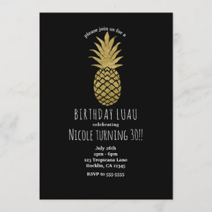 Invitation Ananas noir doré Moderne Chic Tropical Party