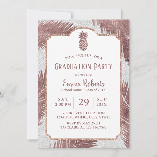 Invitation Ananas Rose d'or moderne Luau Graduation Party (Devant)