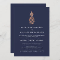 Ananas Rose en or Faux sur Mariage bleu nuit