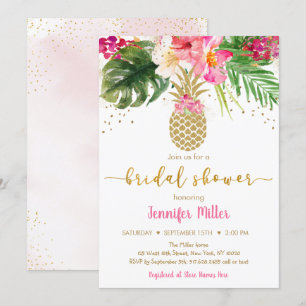 Invitation Ananas rose or Floral Fête des mariées tropicale