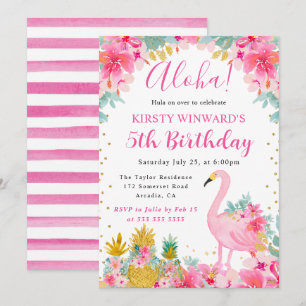 Invitation Ananas roses et dorés et anniversaire enfant flama