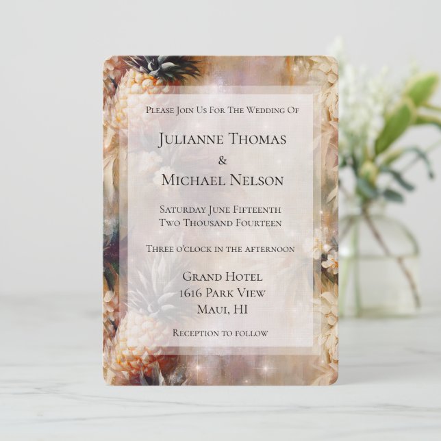 Invitation Ananas Tropical Étincelle Romantique Mariage (Debout devant)