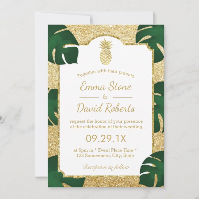 Invitation Ananas Tropical Mariage moderne Parties scintillan (Devant)