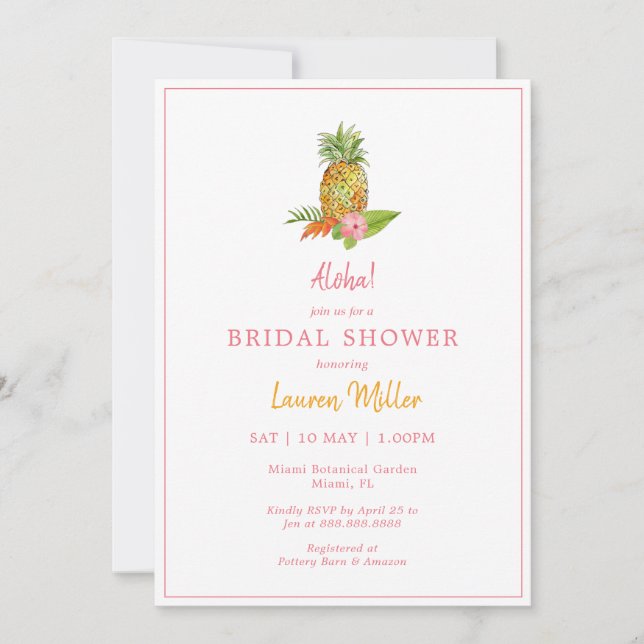 Invitation Ananas tropical Pink floral Bridal (Devant)