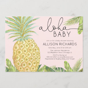 Invitation Ananas tropical rose vif baby shower fille