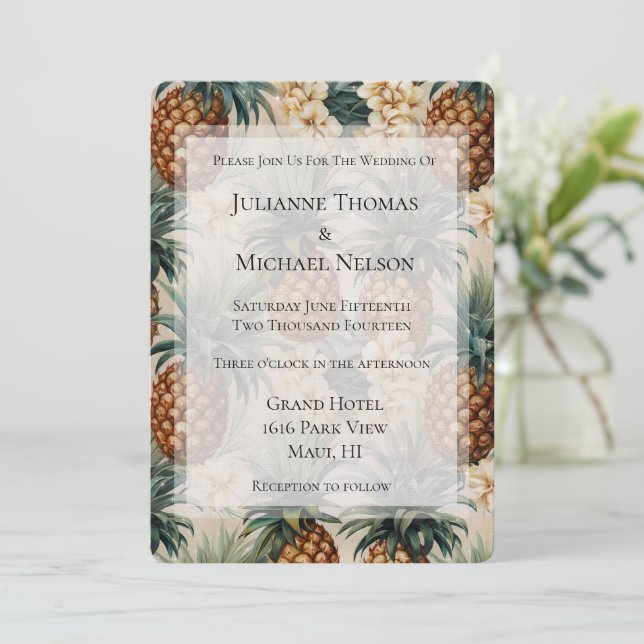 Invitation Ananas tropicaux Floral Romantique Mariage (Debout devant)