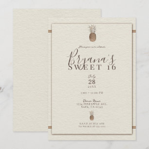 Invitation Ananas Vintage Minimaliste Élégant Crème Douce 16