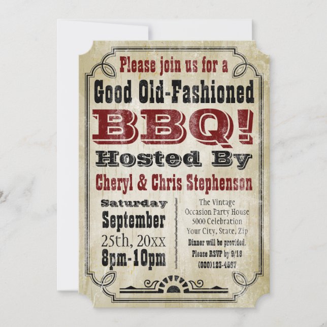 Invitation Ancien parti rustique rustique barbecue barbecue (Devant)