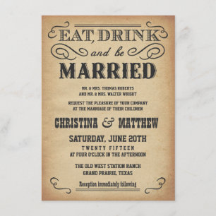 Invitation Ancien poster de l'Ouest style mariage rustique In