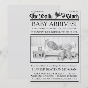 Invitation Ancien style noir & blanc Annonce de naissance
