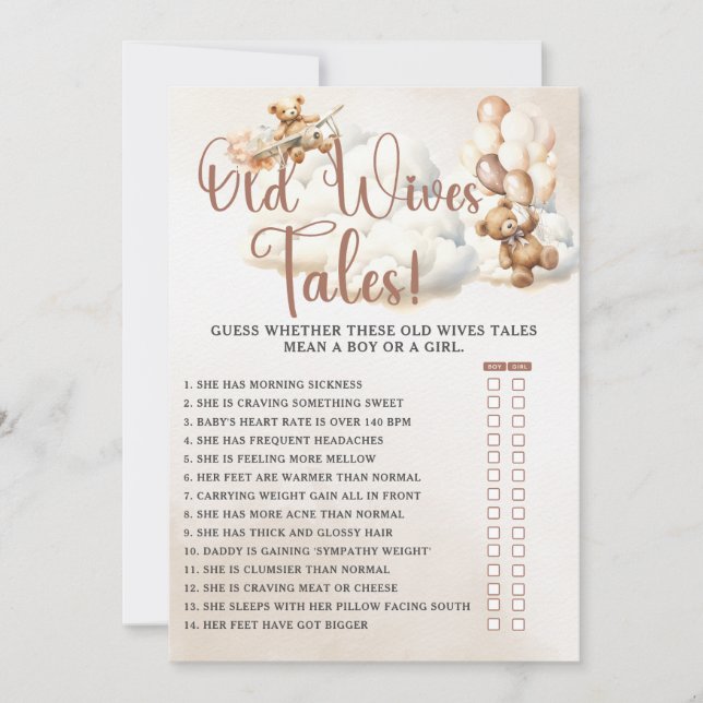 Invitation ANCIENNES ÉPOQUES TAILLES Baby shower Jeu mignonne (Devant)