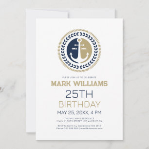 Invitation Ancrage de bateau nautique bleu et or