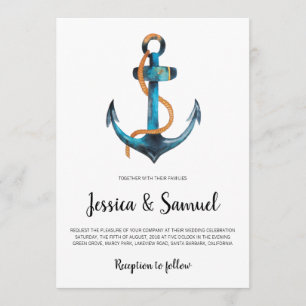 Invitation Ancre aquarelle Mariage nautique moderne
