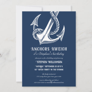 Invitation Ancre blanche nautique sur la fête d'anniversaire