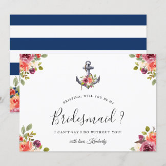 Invitation Ancre Bleue De La Marine Floral Seras-Tu Ma Porte-