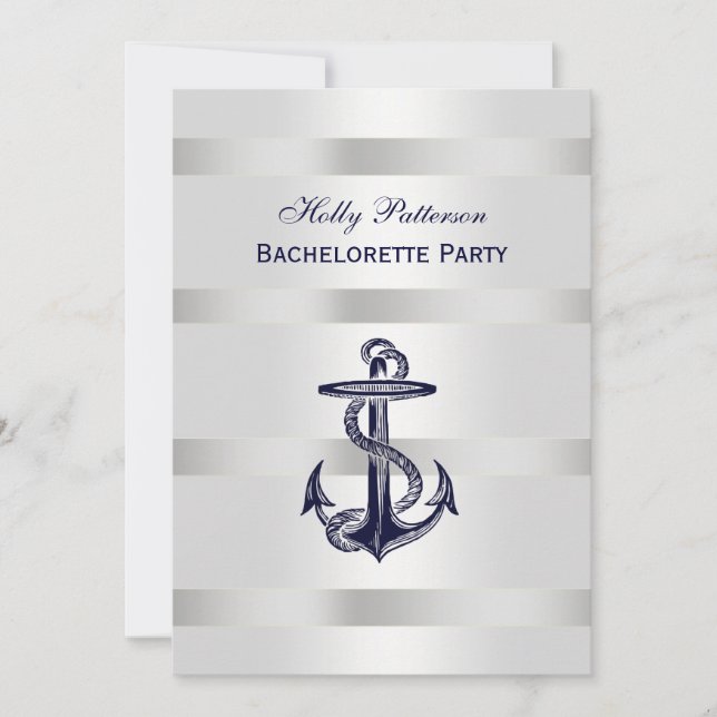 Invitation Ancre bleue marine Argent Wt BG V Bachelorette (Devant)