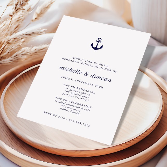 Invitation Ancre Bleue Marine classique Dîner nautique (Créateur téléchargé)