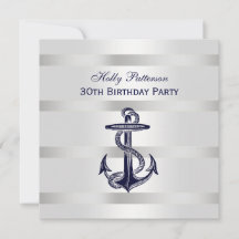 Ancre Bleue Marine Nautique Argent Wt BG SQ Annive