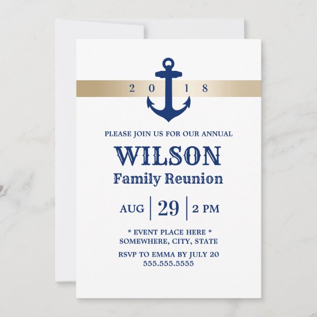 Invitation Ancre Bleue Marine Réunion de famille nautique (Devant)