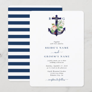 Invitation Ancre Botanique Floral Nautique Mariage d'été