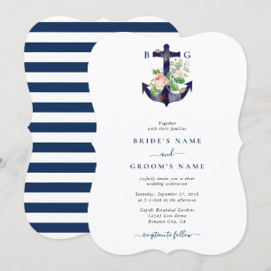 Invitation Ancre Botanique Floral Nautique Mariage d'été
