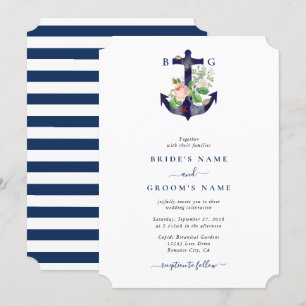 Invitation Ancre Botanique Floral Nautique Mariage d'été