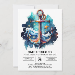 Invitation Ancre chic nautique Anniversaire