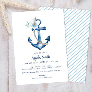 Invitation Ancre côtière Baby shower Nautical Blue Boy