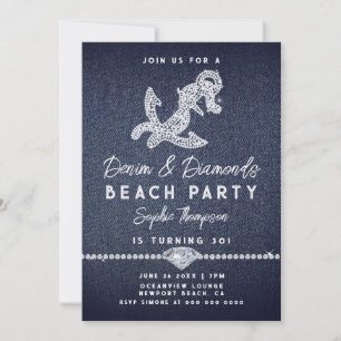 Invitation Ancre côtière de Denim Diamonds Plage fête d'anniv