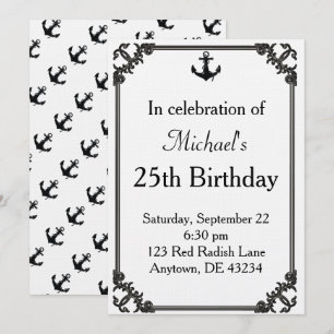Invitation Ancre de bateau noir