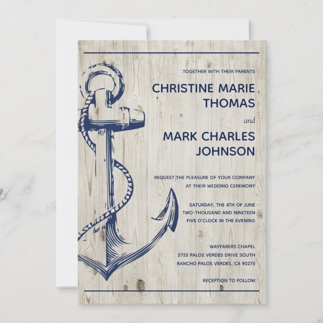 Invitation Ancre de croquis nautiques de la Marine Mariage ru (Devant)